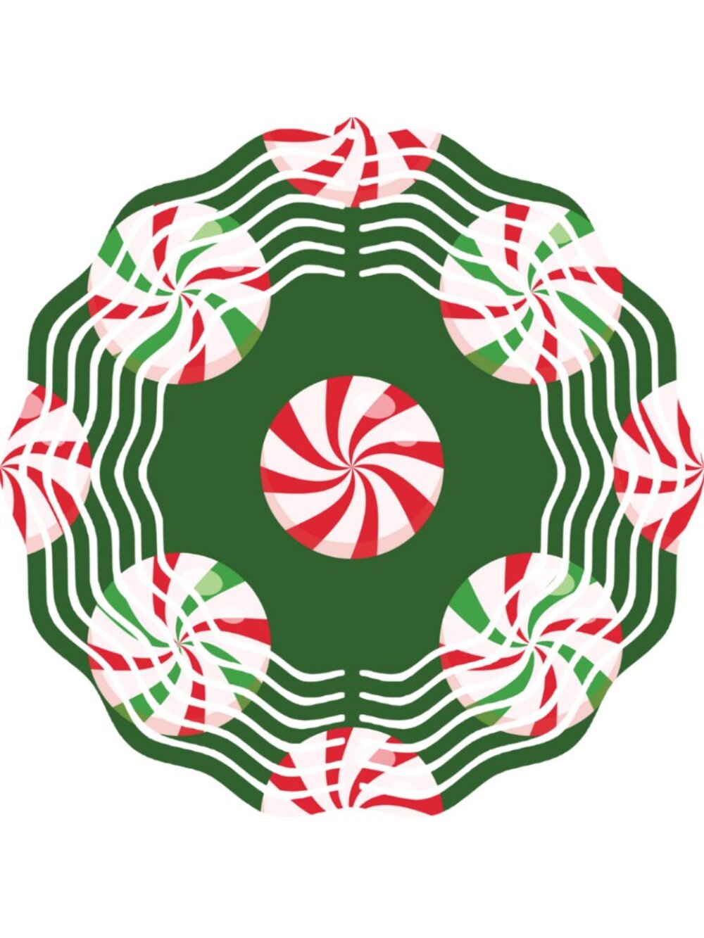 3D Wind Spinner Metal 10" Round Chirstmas Peppermint Candy Whirligig Yard Art